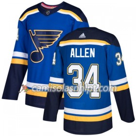 Camisola St. Louis Blues Jake Allen 34 Adidas 2017-2018 Azul Authentic - Homem